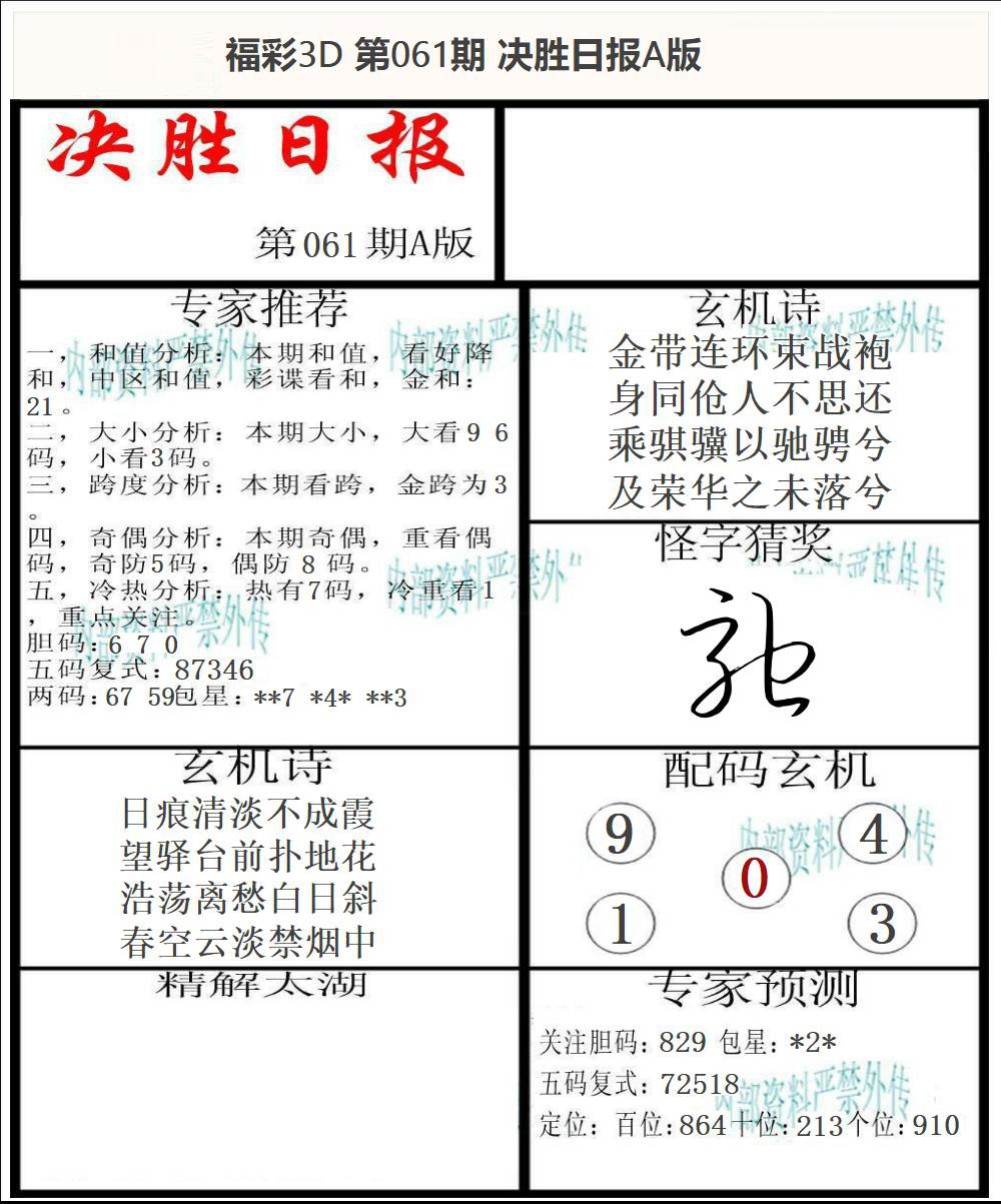 福彩3D决胜日报A版