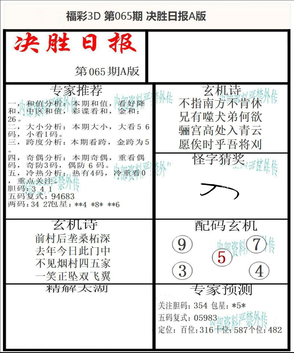 福彩3D决胜日报A版