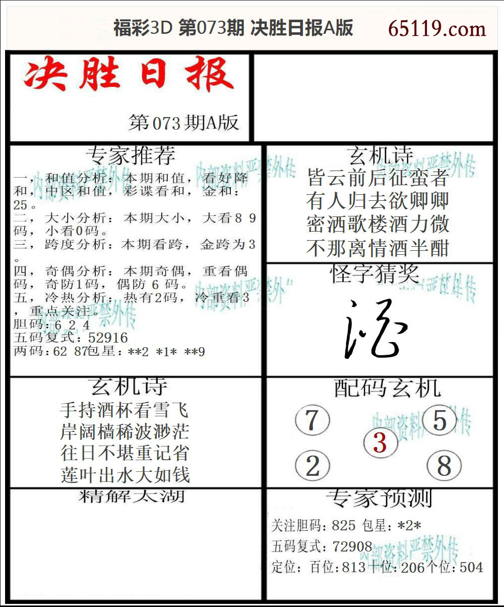 福彩3D决胜日报A版