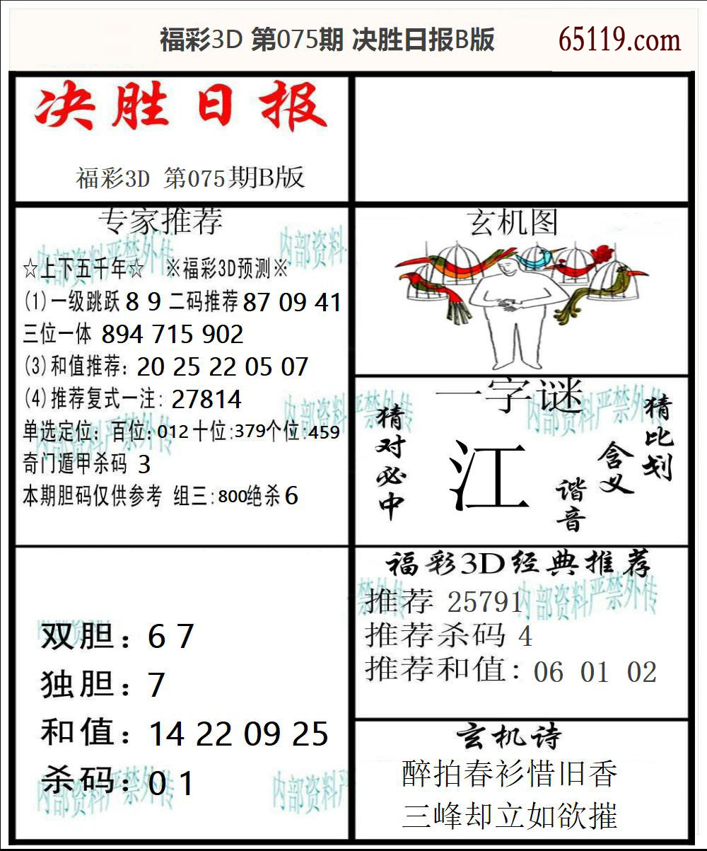 福彩3D决胜日报B版